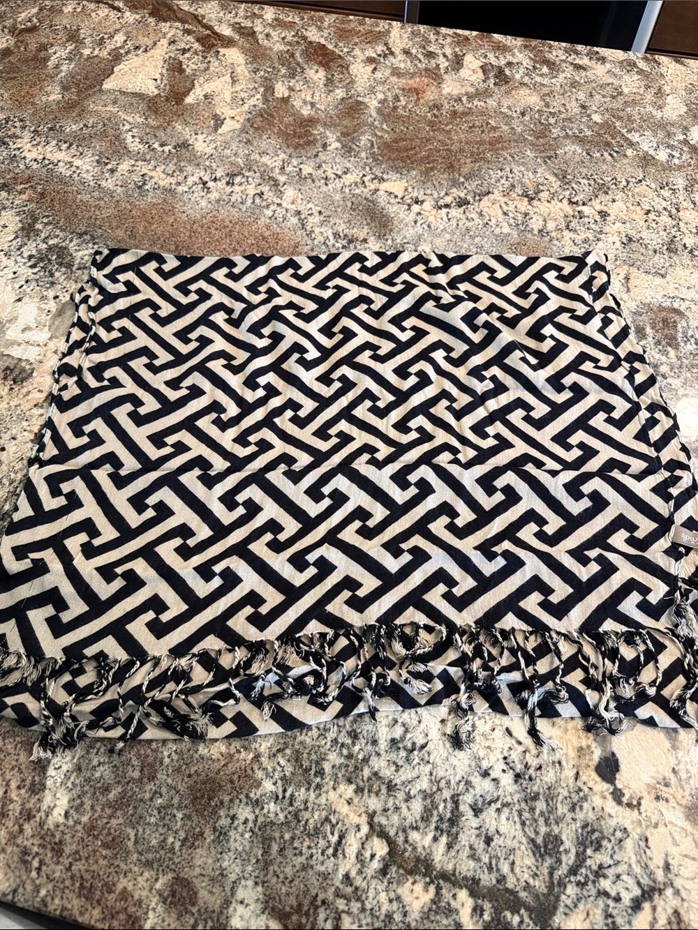 Spartina 449 Black and Cream Geometric Fringe Scarf